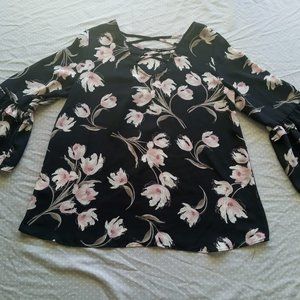 Counterparts black top with pink flowers.